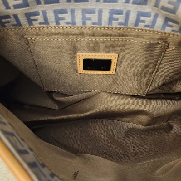 FENDI Zucchino Pattern Drawstring Handbag Purse Gray Canvas Leather - Picture 6 of 13